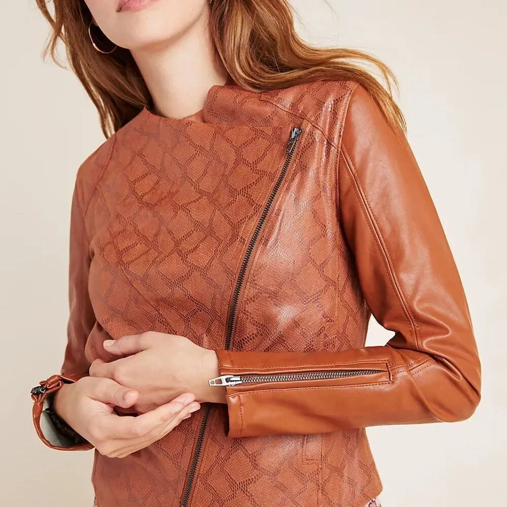 ✨Anthropologie NYDJ✨ 'Sharona' Snakeskin Print Faux Leather Jacket - [Size XSP]